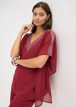 bonprix Blouse oversize à empiècement orné de sequins|Femme Mode Festive|Chemisiers