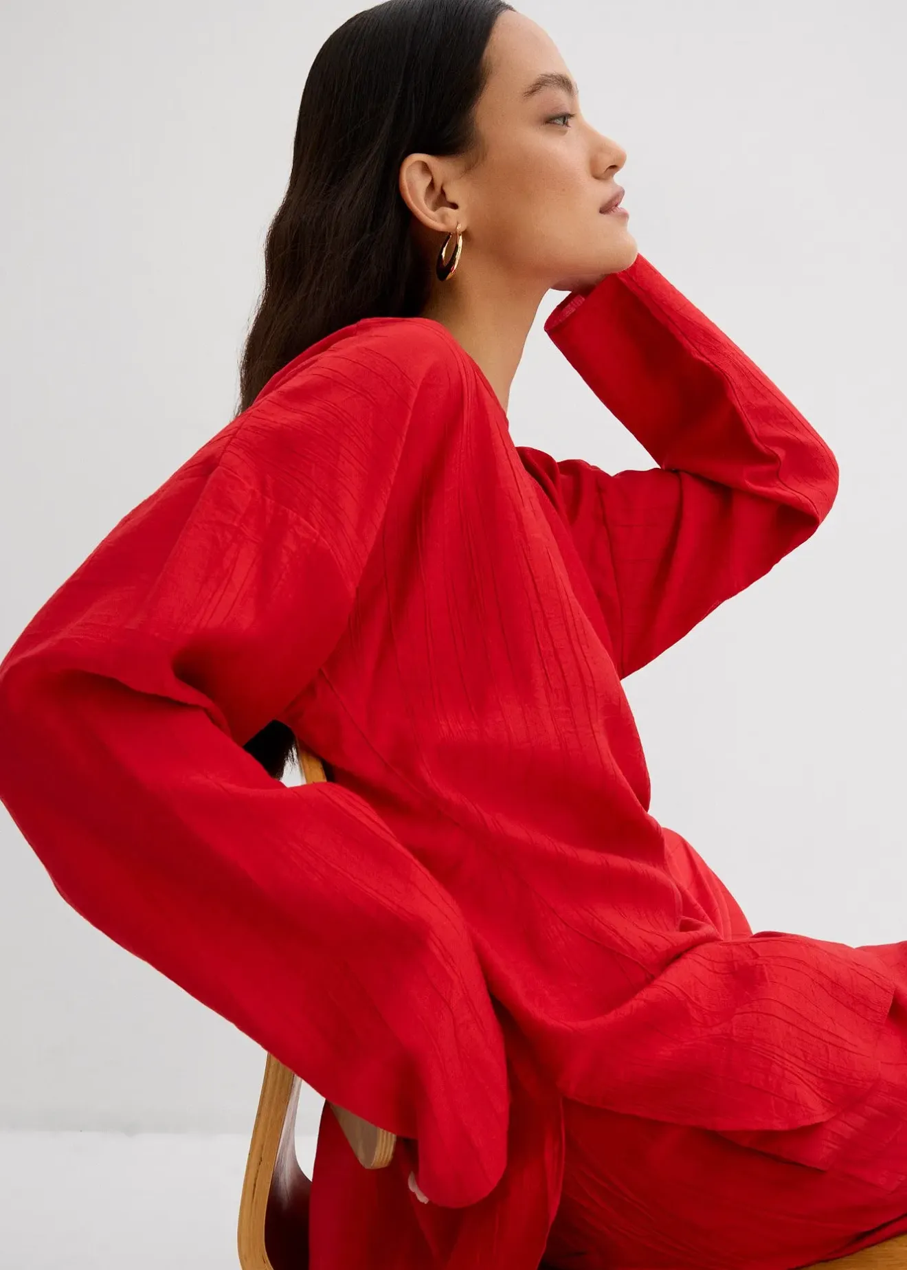 bonprix Blouse oversize en crépon de viscose mélangée|Femme Deux Pièces & Ensembles|Chemisiers
