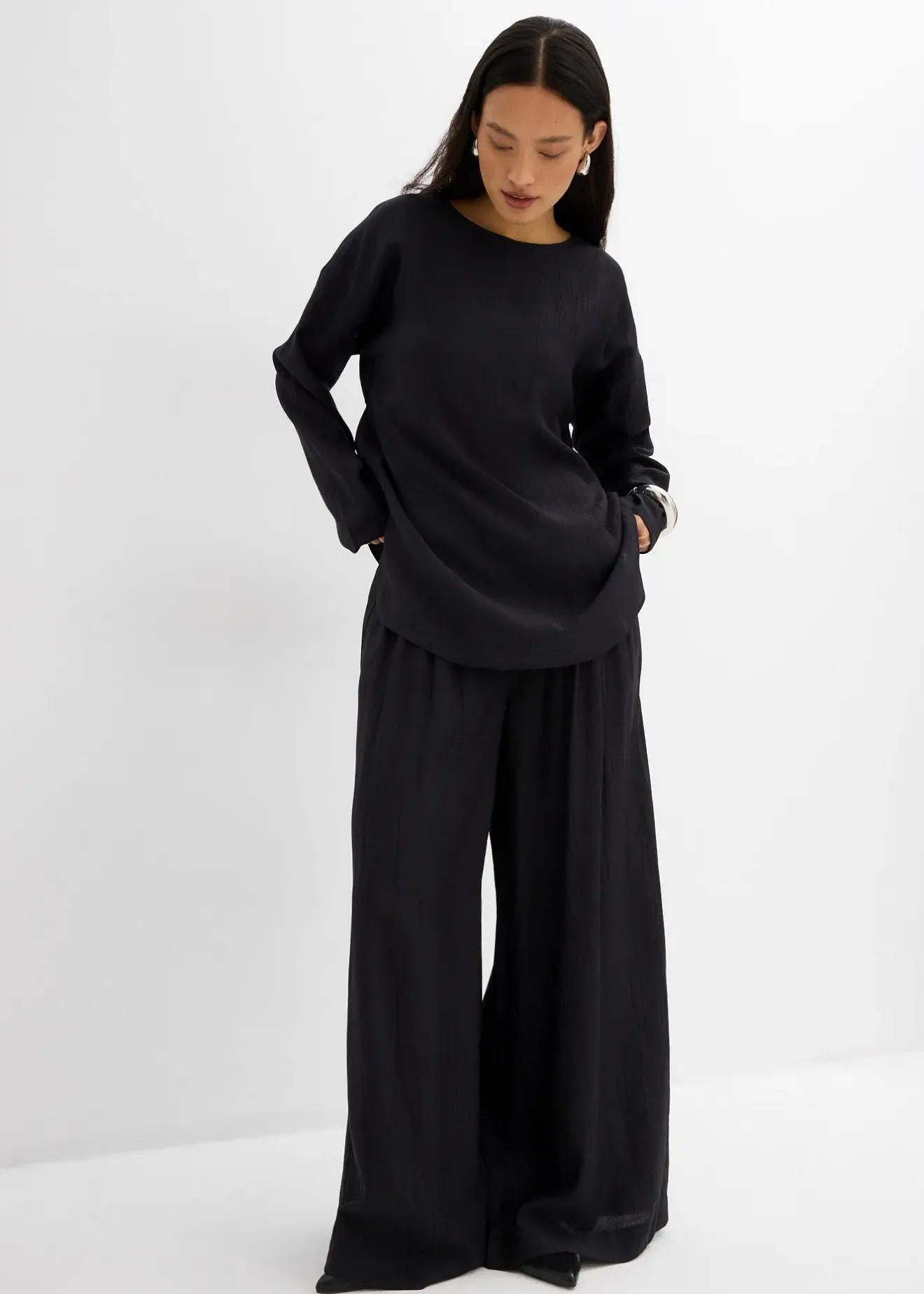 Femme bonprix Deux Pièces & Ensembles|Chemisiers|Blouse oversize en crépon de viscose mélangée