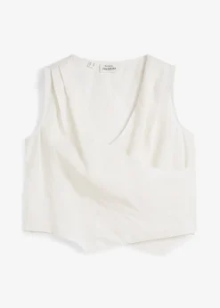 Femme bonprix Premium|Chemisiers|Blouse sans manches 100 % lin à encolure croisée