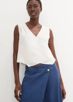 Femme bonprix Premium|Chemisiers|Blouse sans manches 100 % lin à encolure croisée