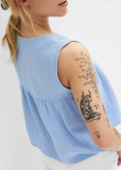 bonprix Blouse sans manches en gaze de coton|Femme Chemisiers|T-Shirts & Tops