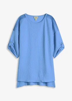 Femme bonprix Chemisiers|Blouse texturée avec bande de dentelle