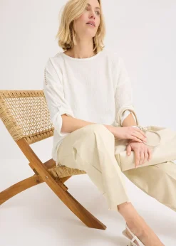 bonprix Blouse texturée avec bande de dentelle|Femme Chemisiers