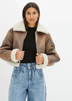 Femme bonprix Vestes & Manteaux|Blouson aviateur effet peau de mouton