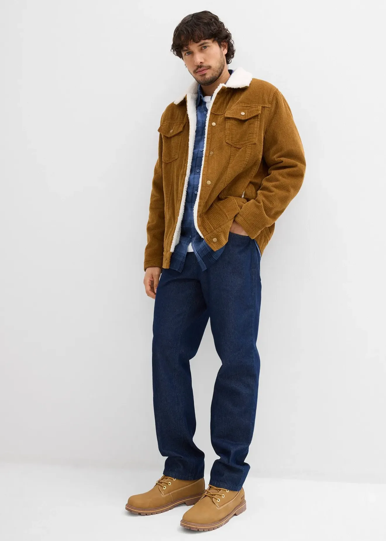 Homme bonprix Vestes|Blouson en velours côtelé doublé sherpa