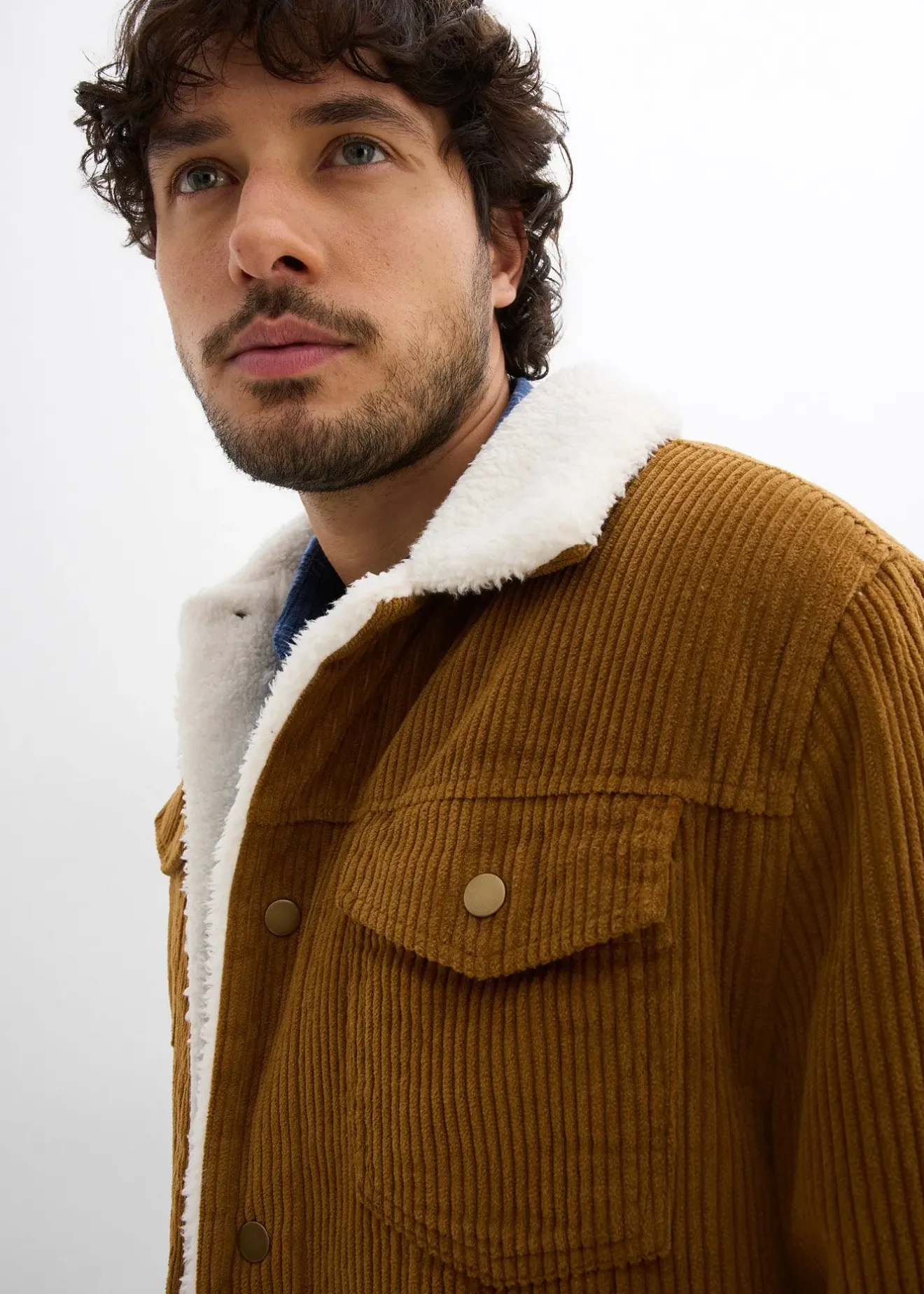 Homme bonprix Vestes|Blouson en velours côtelé doublé sherpa