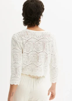bonprix Boléro ajouré, manches 3/4|Femme Maille|Pulls & Gilets