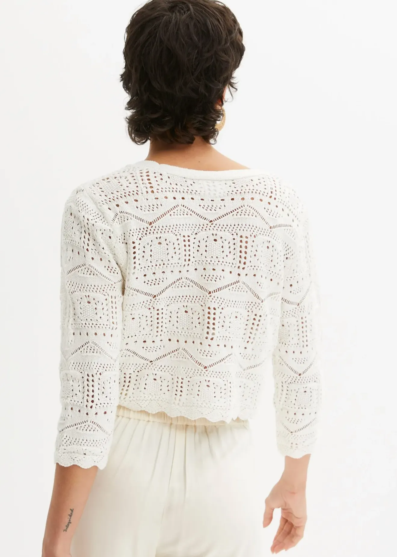 bonprix Boléro ajouré, manches 3/4|Femme Maille|Pulls & Gilets