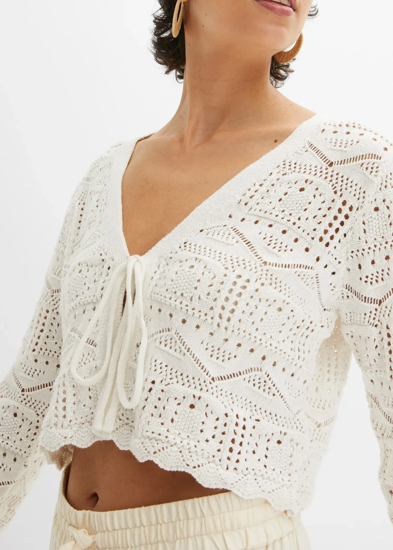 bonprix Boléro ajouré, manches 3/4|Femme Maille|Pulls & Gilets