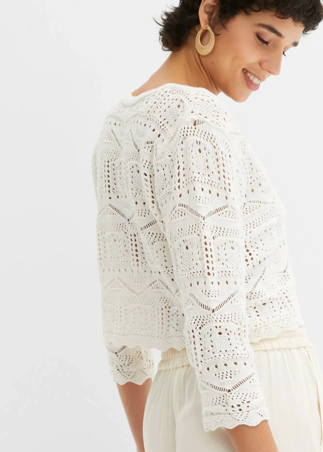 bonprix Boléro ajouré, manches 3/4|Femme Maille|Pulls & Gilets