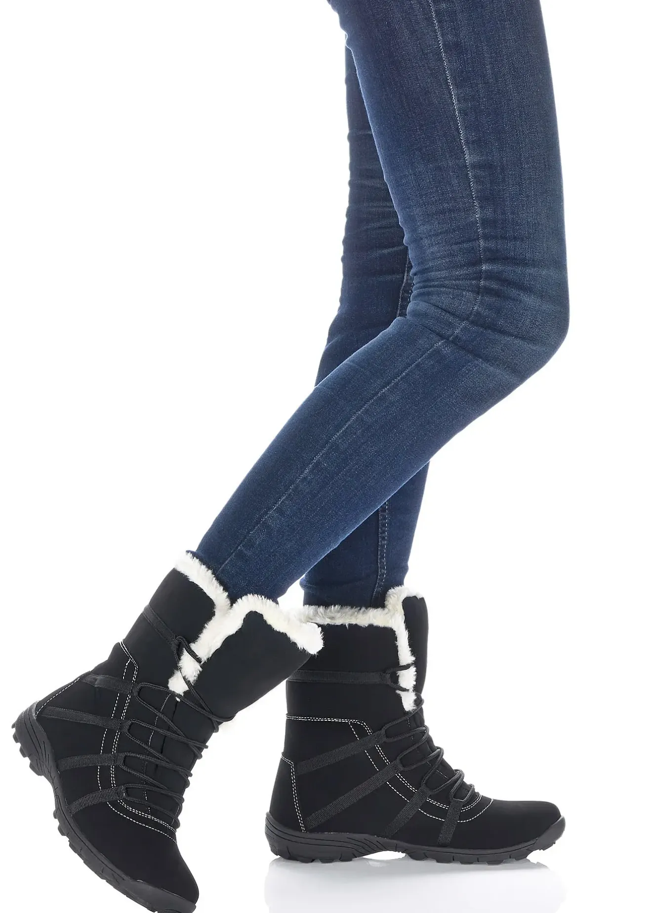 Femme bonprix Chaussures D'Hiver Fourrées|Chaussures Confort|Boots fourrées à lacets