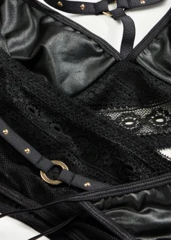 Femme bonprix Lingerie Érotique|Brassière, string, porte-jarretelles wetlook (ens. 3 pces)