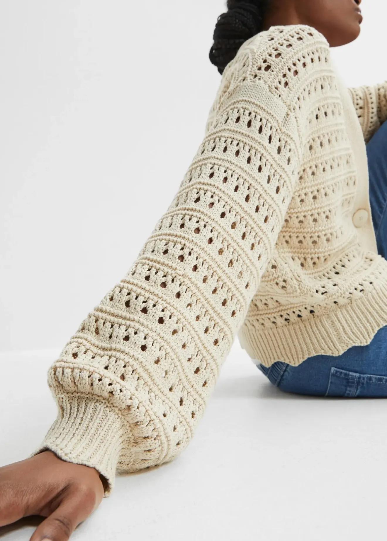 Femme bonprix Maille|Pulls & Gilets|Cardigan ajouré 100% coton