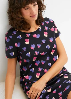 bonprix Chemise de nuit courte 100% coton|Femme Lingerie Nuit