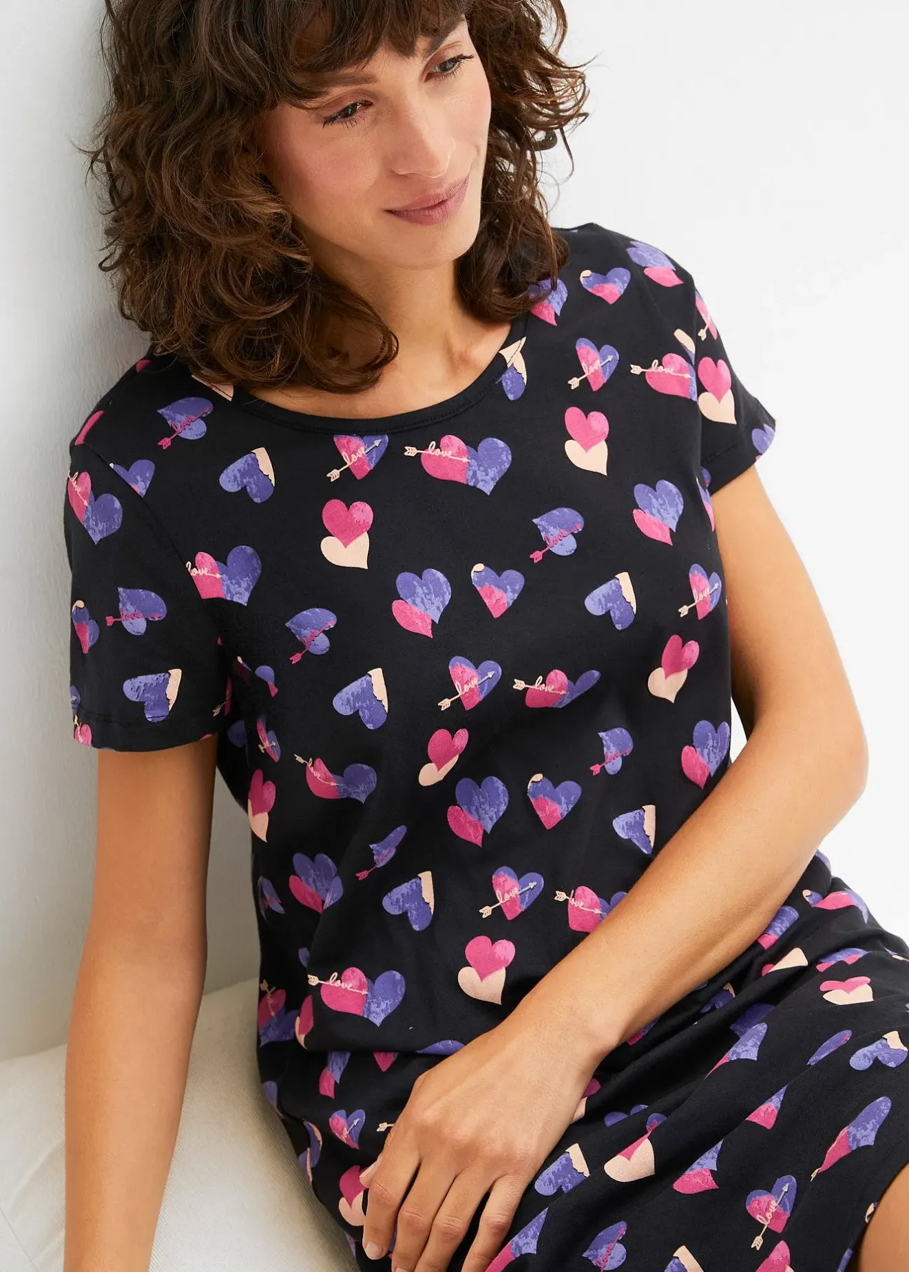 bonprix Chemise de nuit courte 100% coton|Femme Lingerie Nuit