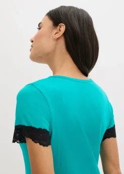 bonprix Chemise de nuit courte avec dentelle|Femme Lingerie Nuit