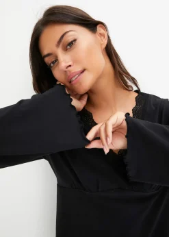 bonprix Chemise de nuit en coton avec dentelle|Femme Lingerie Nuit