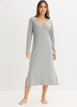 bonprix Chemise de nuit en matière côtelée avec boutons|Femme Lingerie Nuit
