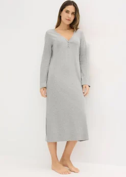 bonprix Chemise de nuit en matière côtelée avec boutons|Femme Lingerie Nuit