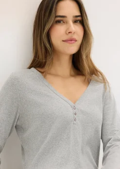 bonprix Chemise de nuit en matière côtelée avec boutons|Femme Lingerie Nuit