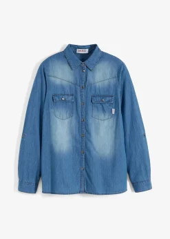 Femme bonprix Chemisiers|Chemise en jean avec boutons-pression, manches longues