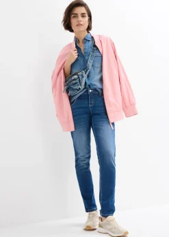 Femme bonprix Chemisiers|Chemise en jean avec boutons-pression, manches longues