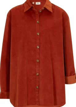 Femme bonprix Chemisiers|Chemise en velours côtelé avec fentes sur le côté