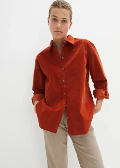 Femme bonprix Chemisiers|Chemise en velours côtelé avec fentes sur le côté