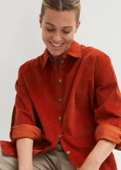 Femme bonprix Chemisiers|Chemise en velours côtelé avec fentes sur le côté