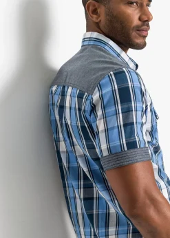 bonprix Chemise manches courtes avec empiècements denim|Homme Chemises