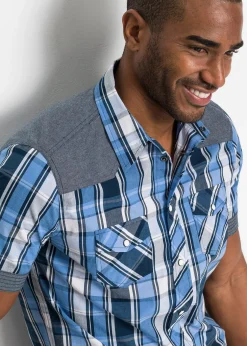 bonprix Chemise manches courtes avec empiècements denim|Homme Chemises