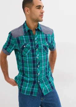 Homme bonprix Chemises|Chemise manches courtes avec empiècements denim