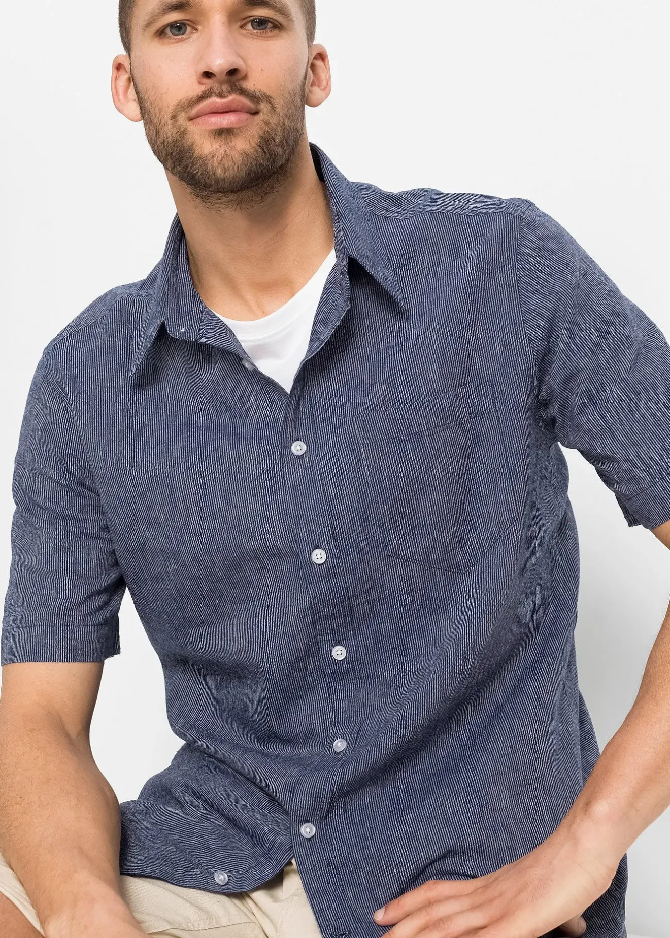 Homme bonprix Chemises|Chemise manches courtes en lin mélangé