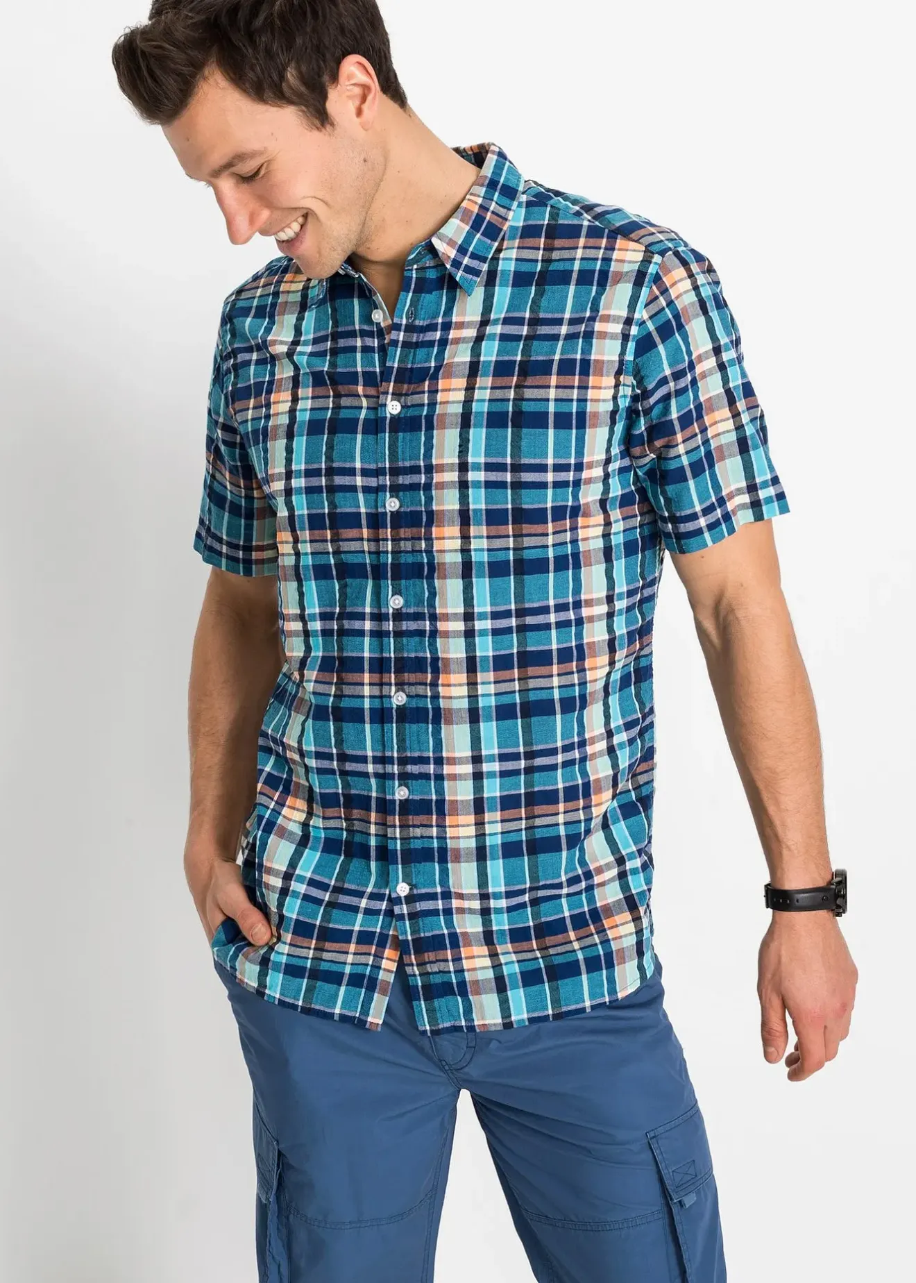 bonprix Chemise manches courtes en seersucker 100% coton|Homme Chemises