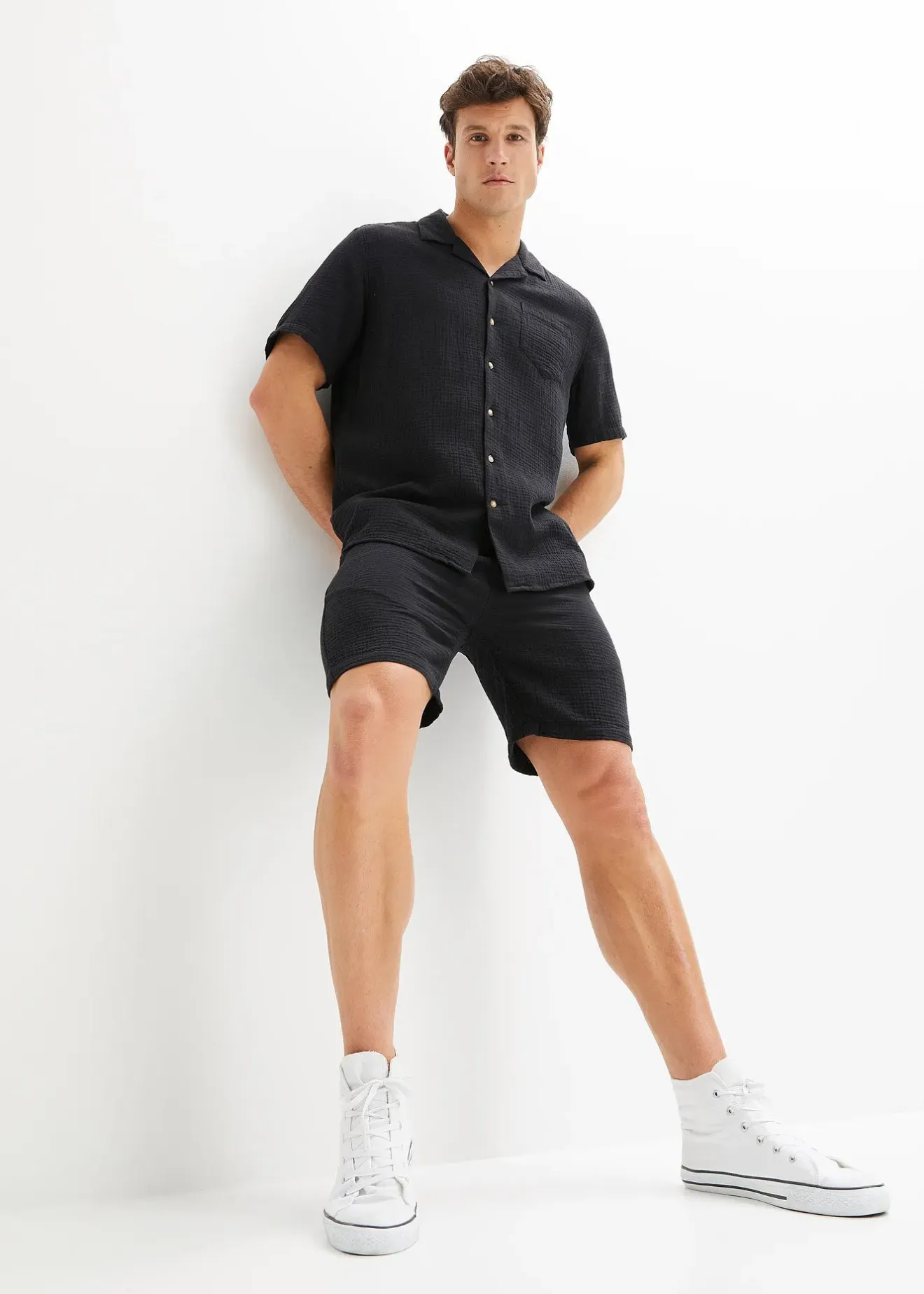 Homme bonprix Chemises|Chemise manches courtes en gaze 100% coton