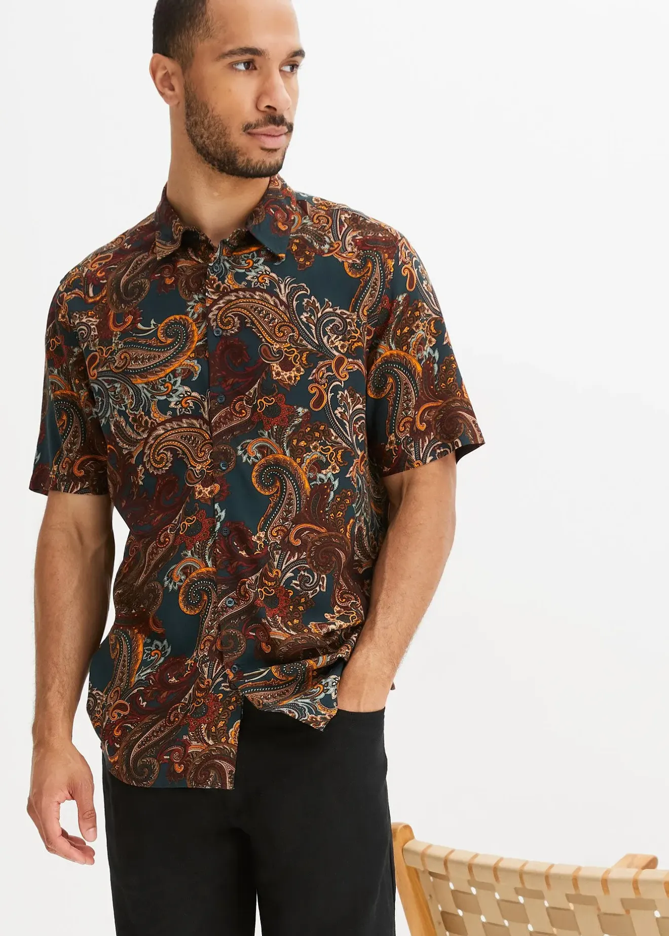 Homme bonprix Chemises|Chemise manches courtes en viscose