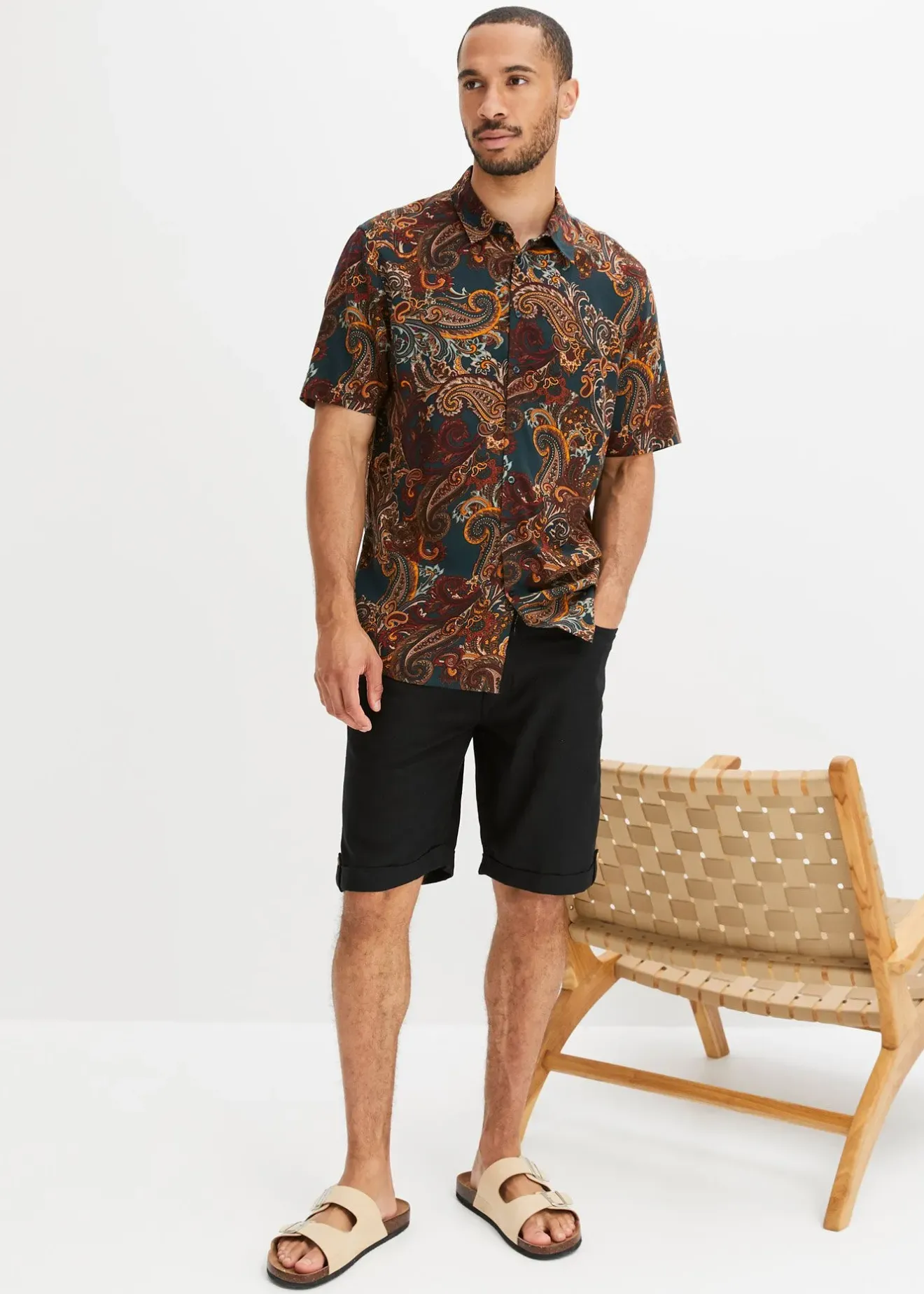 Homme bonprix Chemises|Chemise manches courtes en viscose