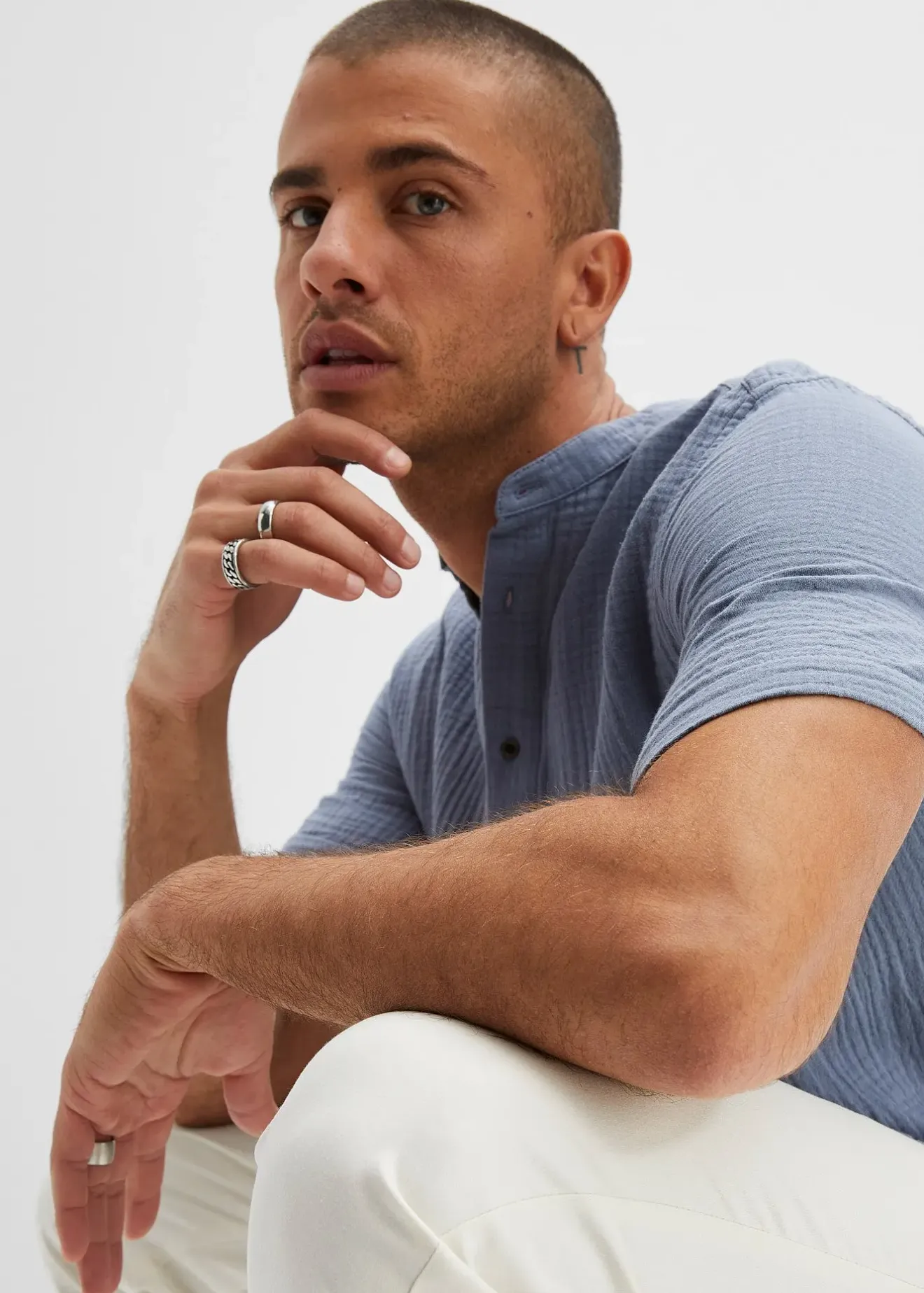 Homme bonprix Chemises|Chemise manches courtes en gaze de coton