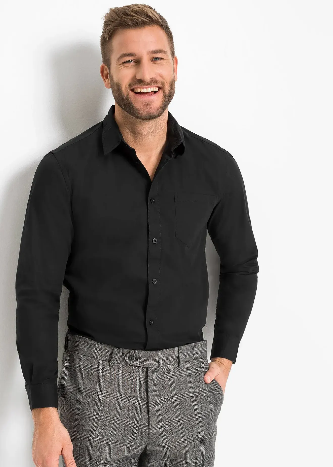 Homme bonprix Chemises|Chemise manches longues 100% coton