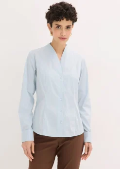 bonprix Chemisier à col cygne en popeline extensible légèrement transparente|Femme Chemisiers