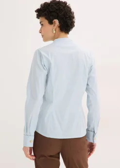 bonprix Chemisier à col cygne en popeline extensible légèrement transparente|Femme Chemisiers