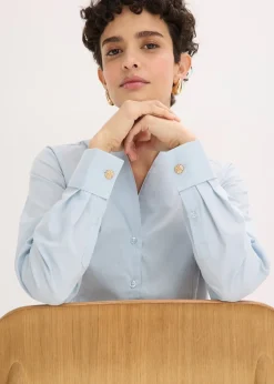 bonprix Chemisier à col cygne en popeline extensible légèrement transparente|Femme Chemisiers