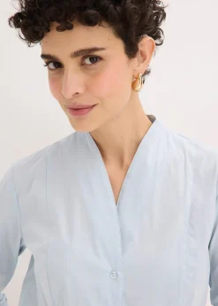 bonprix Chemisier à col cygne en popeline extensible légèrement transparente|Femme Chemisiers