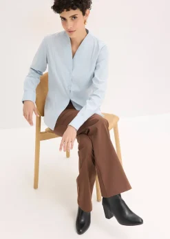 bonprix Chemisier à col cygne en popeline extensible légèrement transparente|Femme Chemisiers