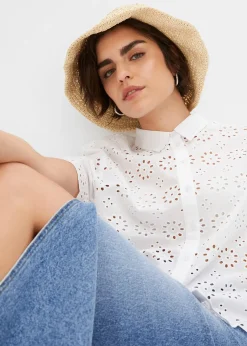 bonprix Chemisier à manches courtes, 100% coton|Femme Chemisiers