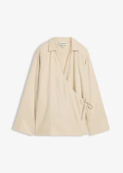 Femme bonprix Deux Pièces & Ensembles|Chemisiers|Chemisier cache-cœur en lin mélangé