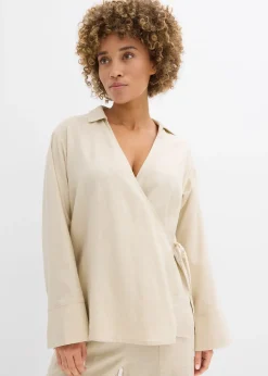 Femme bonprix Deux Pièces & Ensembles|Chemisiers|Chemisier cache-cœur en lin mélangé