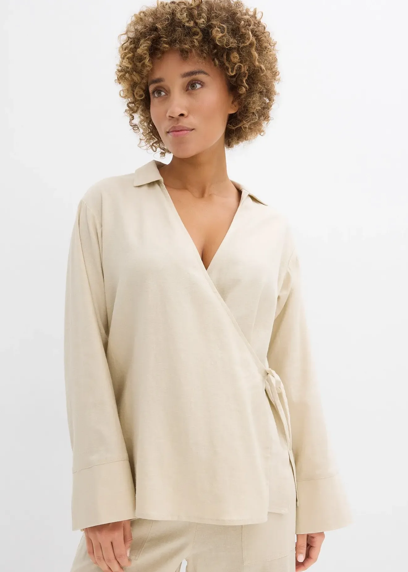 Femme bonprix Deux Pièces & Ensembles|Chemisiers|Chemisier cache-cœur en lin mélangé