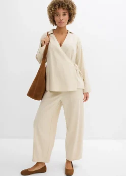 Femme bonprix Deux Pièces & Ensembles|Chemisiers|Chemisier cache-cœur en lin mélangé